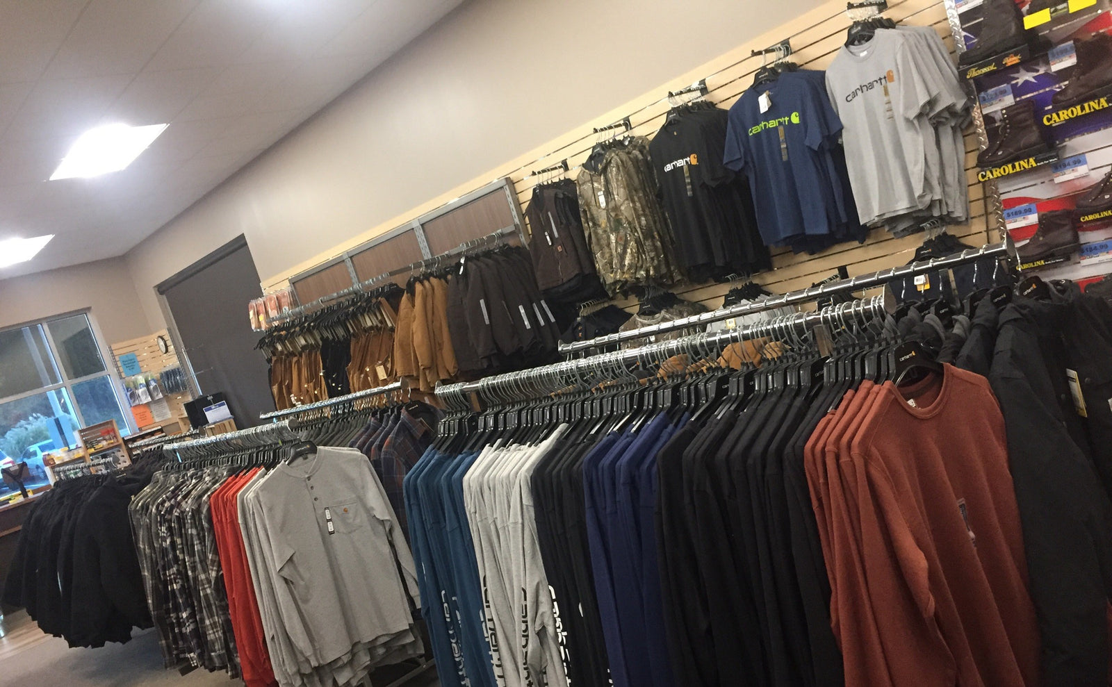 Inside the DIBS store, work clothing racks